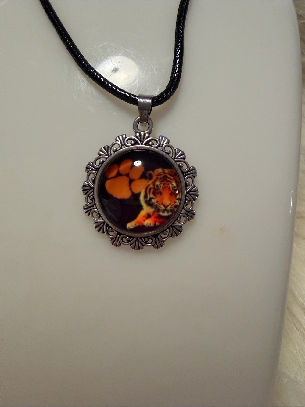 Clemson Tiger Paw Pendant Necklace in Orange and Black - Women's Jewelry